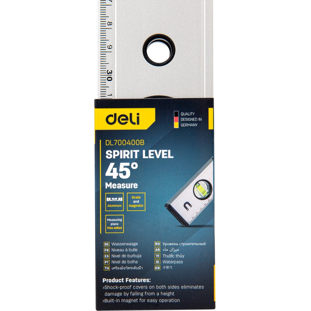 Уровень строительный Deli YS EDL700400B, 400 мм, магнит, алюминиевый сплав - 2