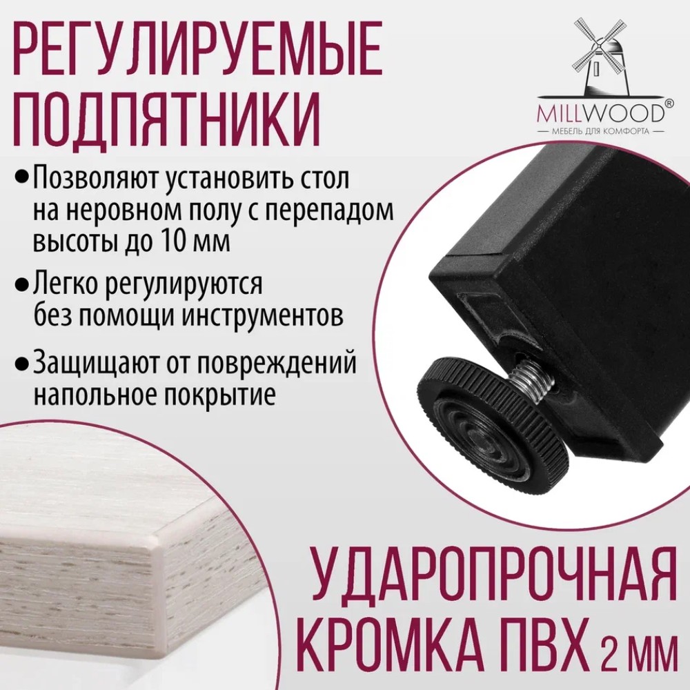 Стол Millwood Сеул, 1300х800 мм, дуб белый крафт, черный - 9