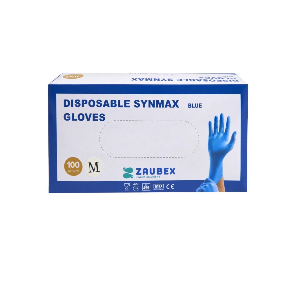 Перчатки виниловые Zaubex Synmax, одноразовые, р-р M, 100 шт/уп, голубой