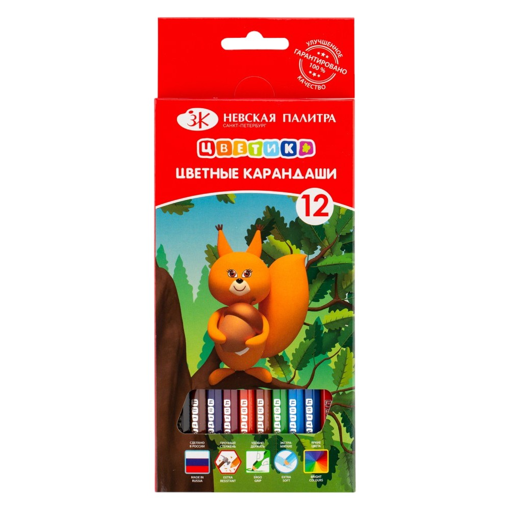 Цветные карандаши "Цветик", 12 шт, шестигранные