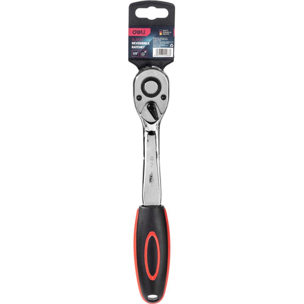 Ключ-трещотка Deli RS EDL2522 1/2", 254 мм, 72 зуба, черный, красный - 2
