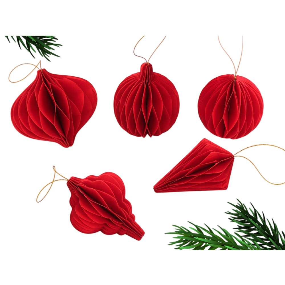 Игрушка бумажная елочная "10888059", 5 шт, красный