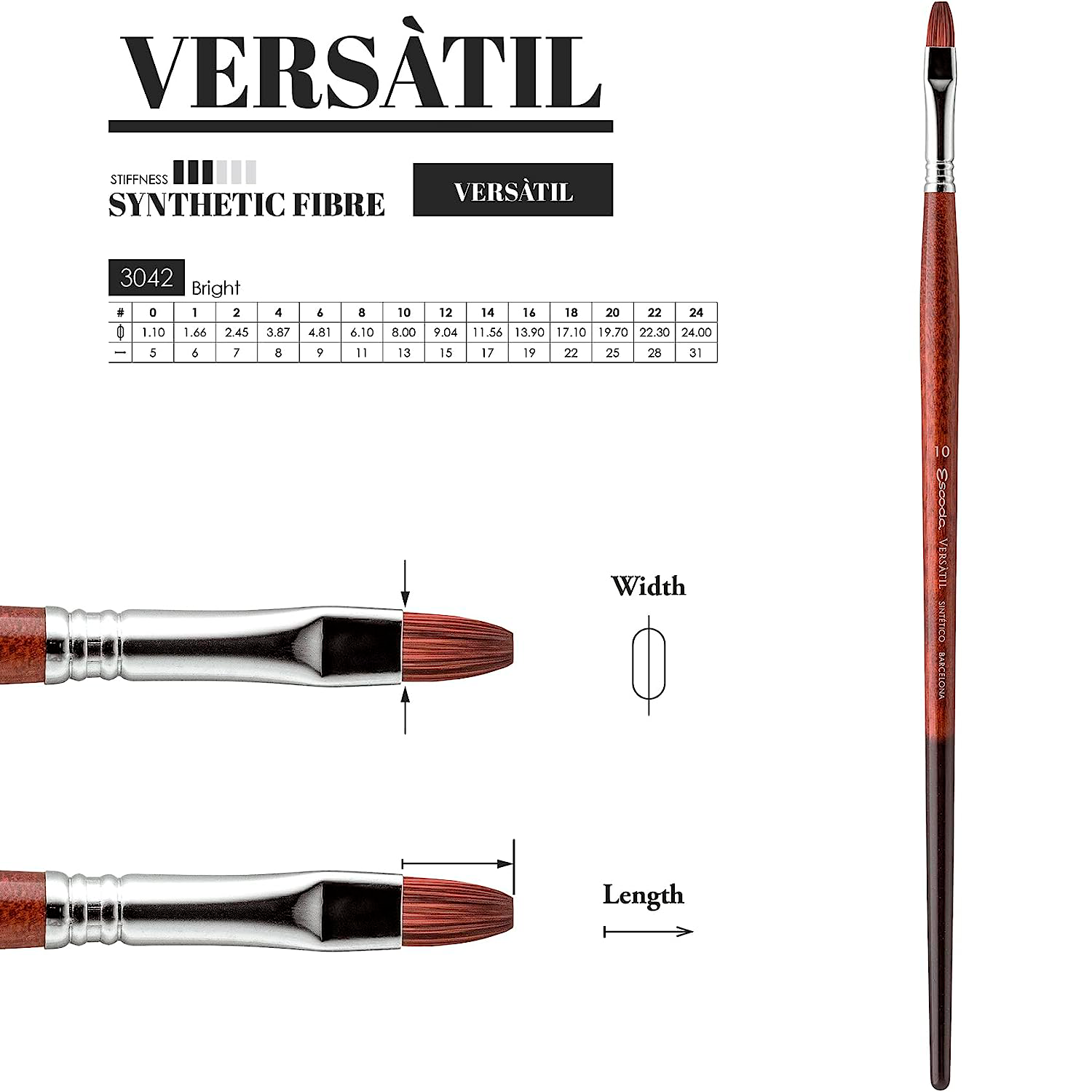 Кисть для рисования "Escoda Versatil Brush L/H 3042", синтетика, "кошачий язык", №12 - 3