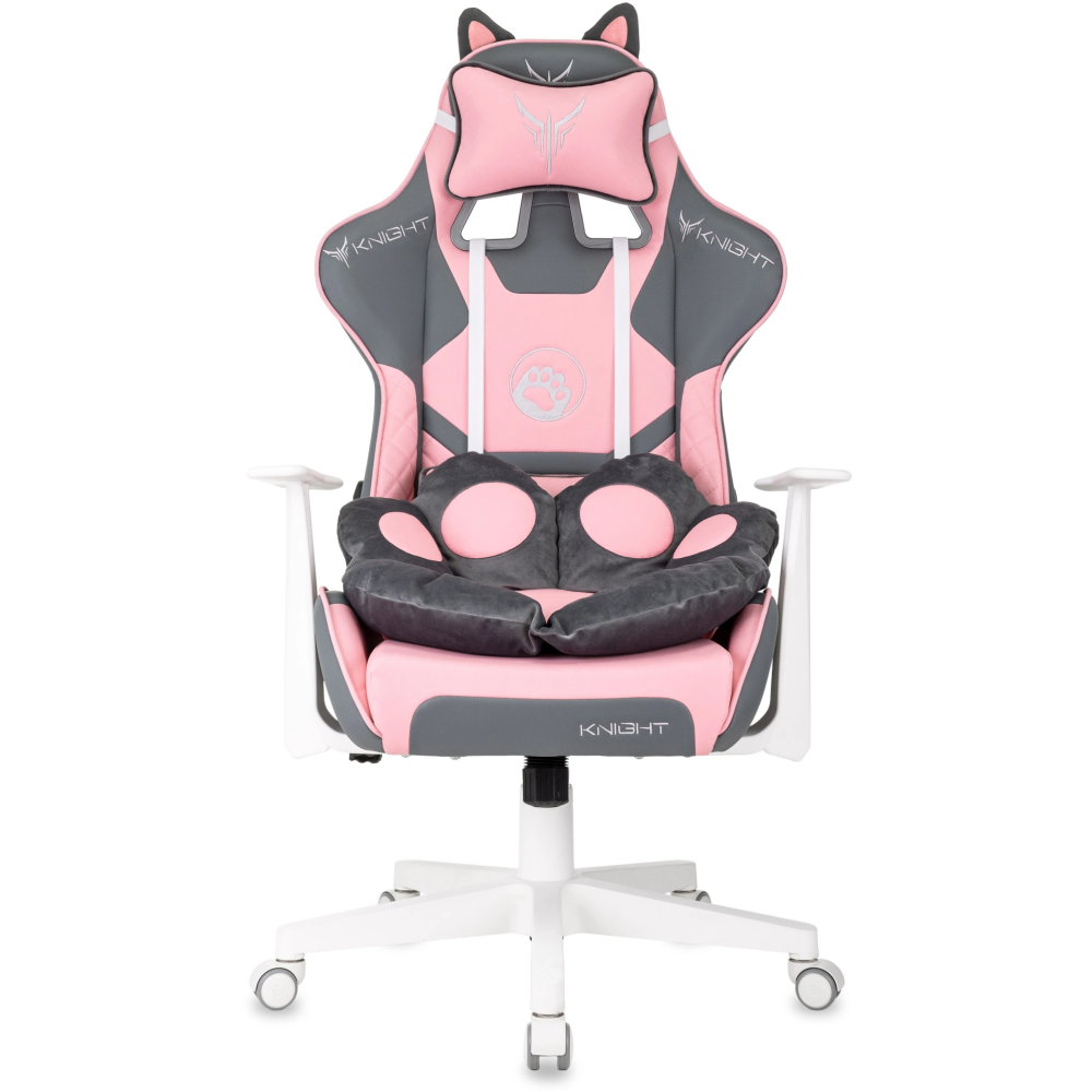 Кресло игровое Бюрократ Knight "Catzy", экокожа, пластик, серый, розовый - 2