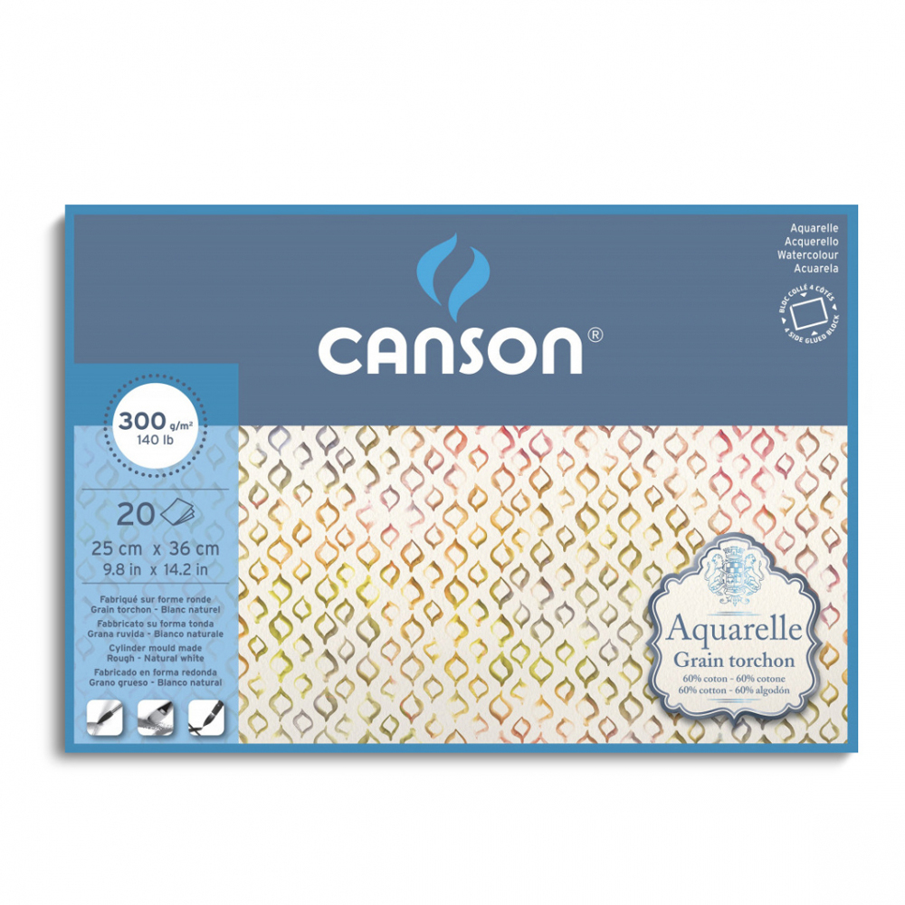 Блок-склейка бумаги для акварели "Aquarell Grain torchon", 25x36 см, 300 г/м2, 20 листов
