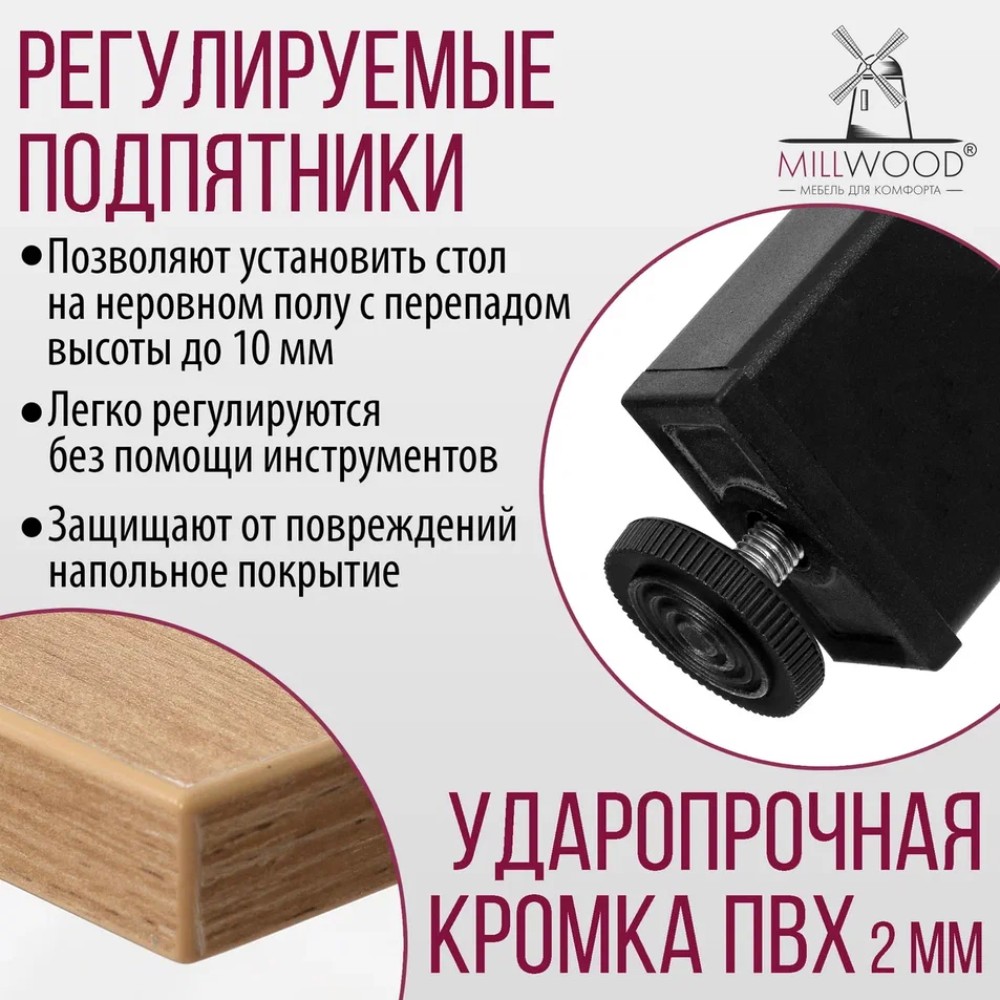 Стол Millwood Сеул, 1300х800 мм, дуб золотой крафт, черный - 8