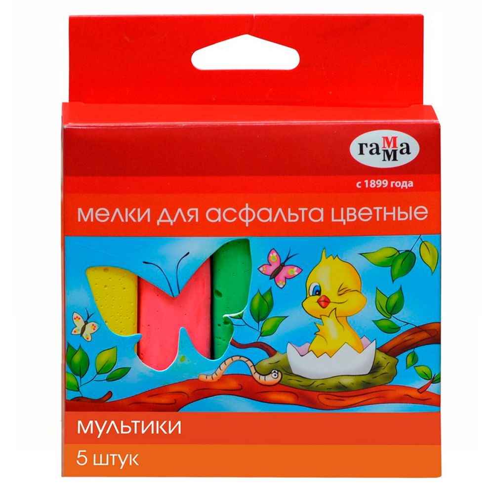 Мелки для асфальта "Мультики", 5 шт, ассорти