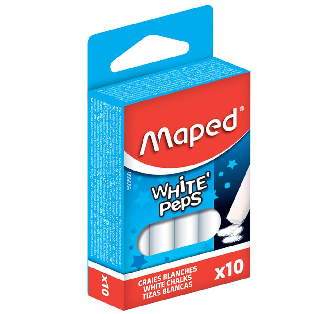 Мелки для доски круглые Maped "White Peps", 10 шт, белый