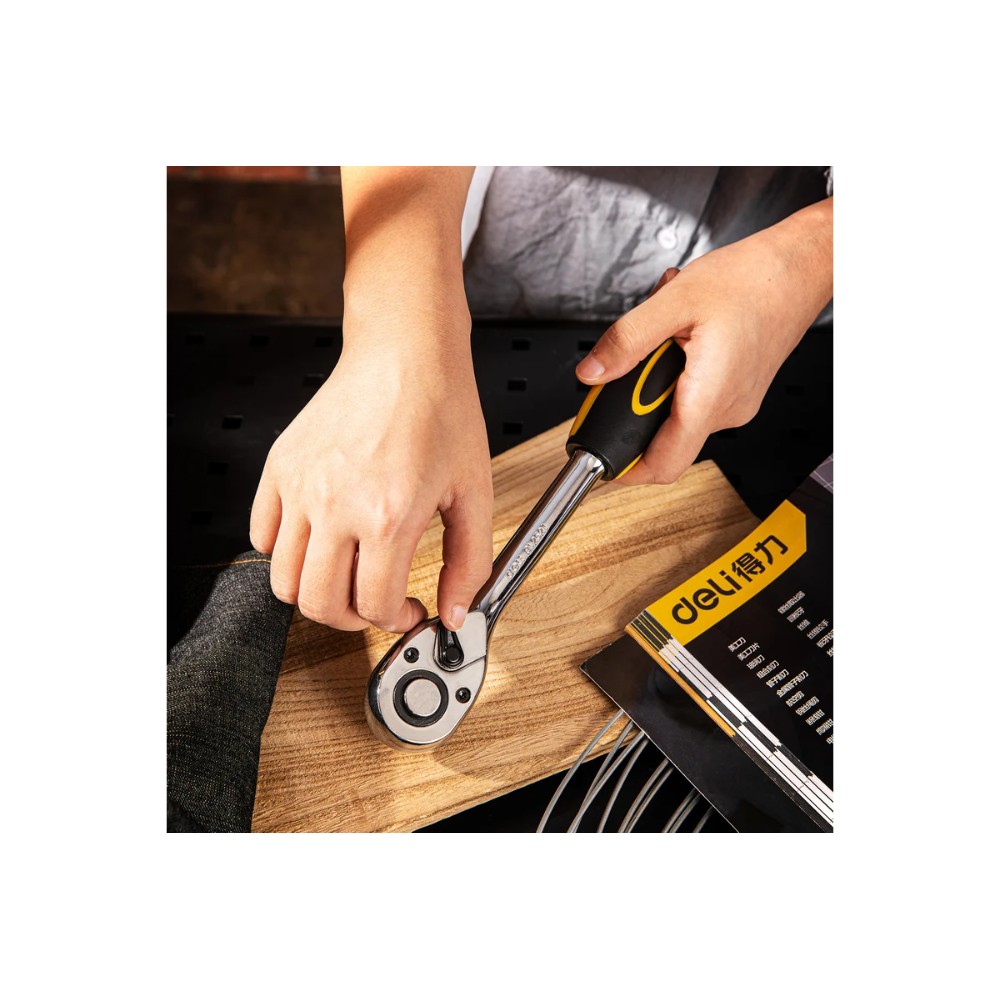 Ключ трещоточный Deli YS EDL2521 1/2", 45Т, 254 мм, с храповым механизмом, черный, желтый - 3