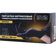 Перчатки нитриловые неопудренные одноразовые BVB, р-р XL, 100 шт/упак, черный