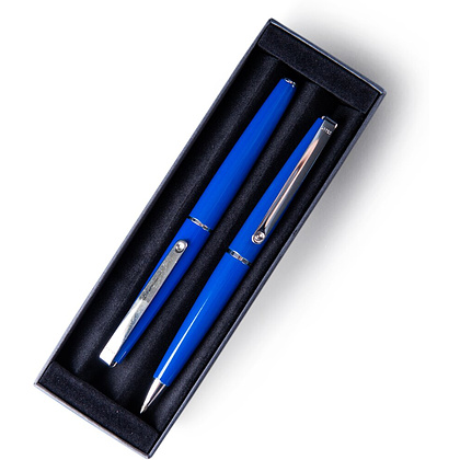 Набор ручек "Eternity": ручка шариковая автоматическая и роллер, синий, серебристый - 3