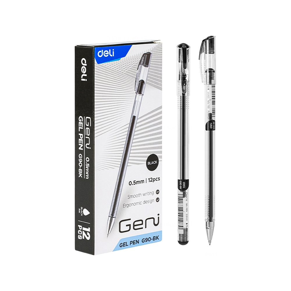 Ручка гелевая Deli "Geni", 0,5 мм, прозрачный, стерж. черный - 2