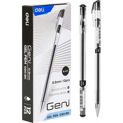 Ручка гелевая Deli "Geni", 0,5 мм, прозрачный, стерж. черный - 2