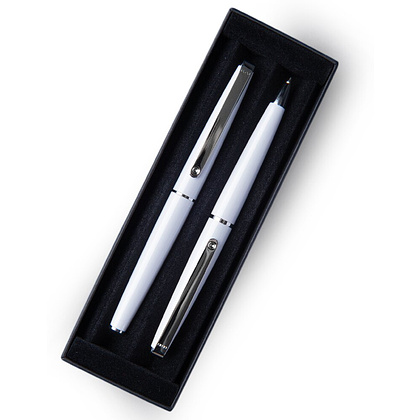 Набор ручек "Eternity": ручка шариковая автоматическая и роллер, белый, серебристый - 2