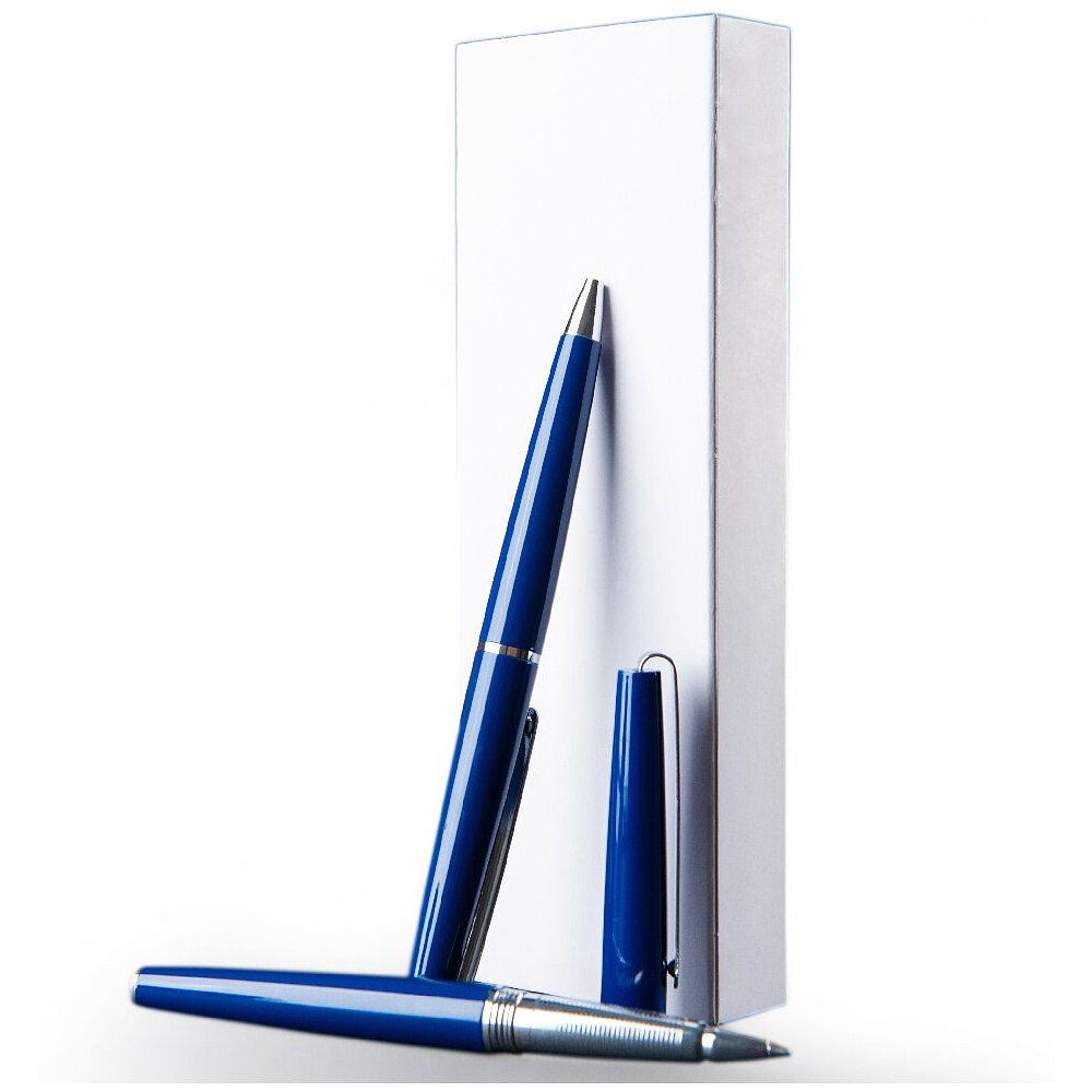 Набор ручек "Eternity": ручка шариковая автоматическая и роллер, синий, серебристый