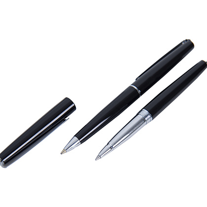 Набор ручек "Eternity": ручка шариковая автоматическая и роллер, черный, серебристый - 2